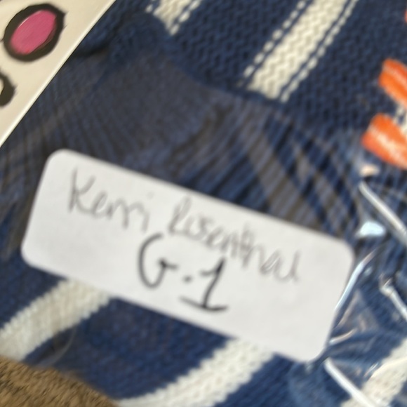 NWT KERRI ROSENTHAL knit striped embroidered font graphic V neck knit sweater M - Picture 12 of 12